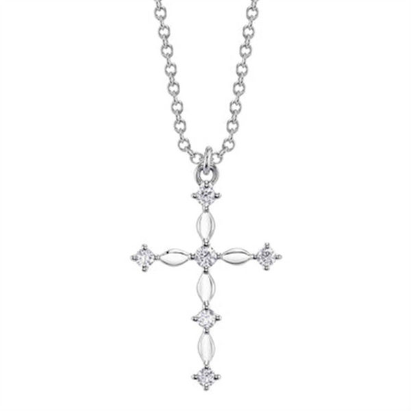Elegant Diamond Necklaces & Pendants 14K White Gold 0.12 Carats Medium Diamond Cross Necklace - 18 Inch
