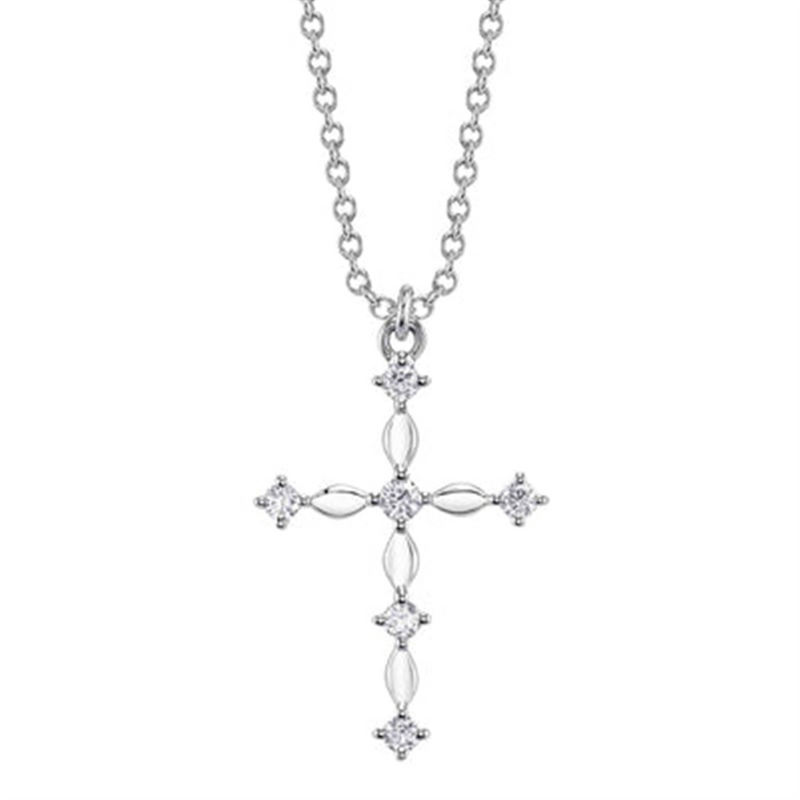 Elegant Diamond Necklaces & Pendants 14K White Gold 0.12 Carats Medium Diamond Cross Necklace - 18 Inch