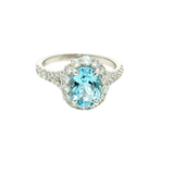 Bold & Elegant 18K White Gold Oval Cut 1.38 Aquamarine & 0.87 Carats Diamond Halo Ring