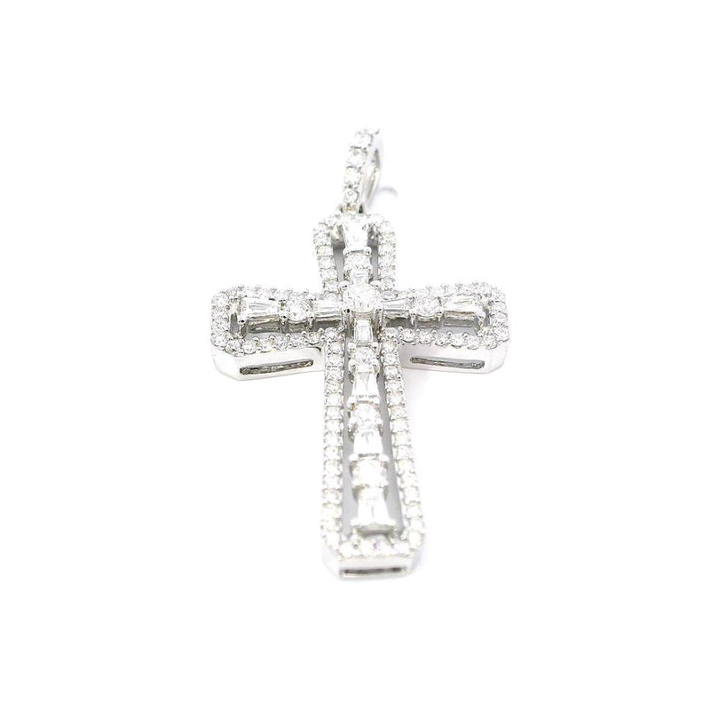 Elegant Diamond Necklaces & Pendants 18K White Gold 0.77 Carats Baguette & Round Diamond Medium Cross Pendant