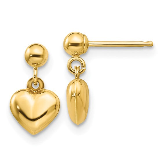 Yellow Gold 14K Puffed Heart Dangle Earrings