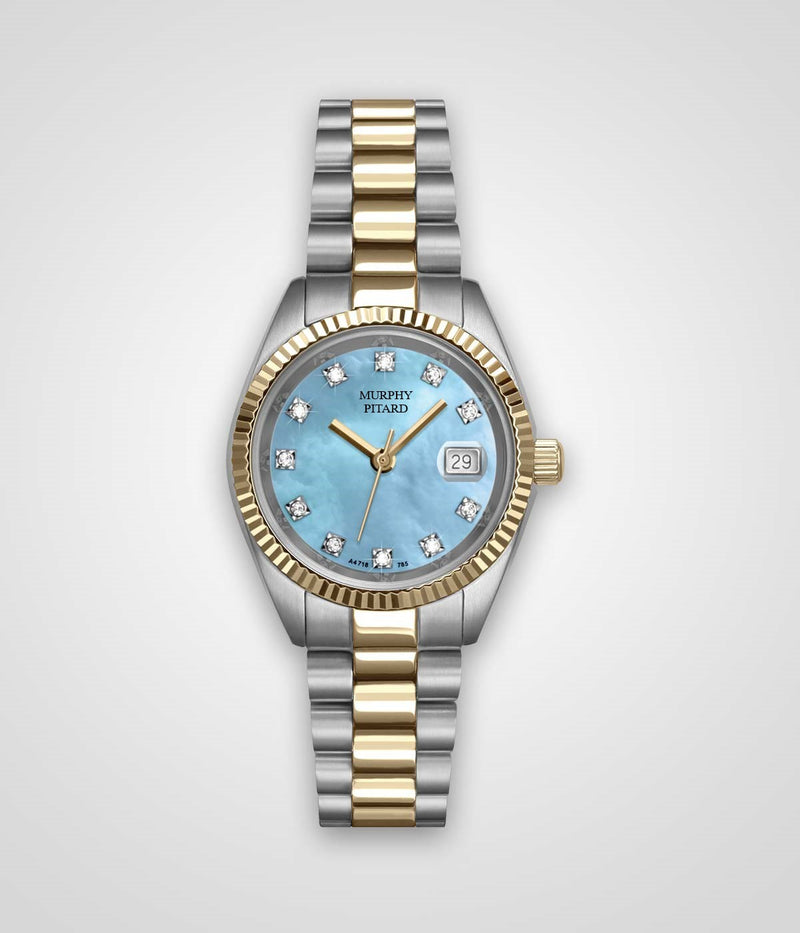 MPJ Two-Toned Stainless Steel 30mm Mother of Pearl & Diamond Dress Watch
