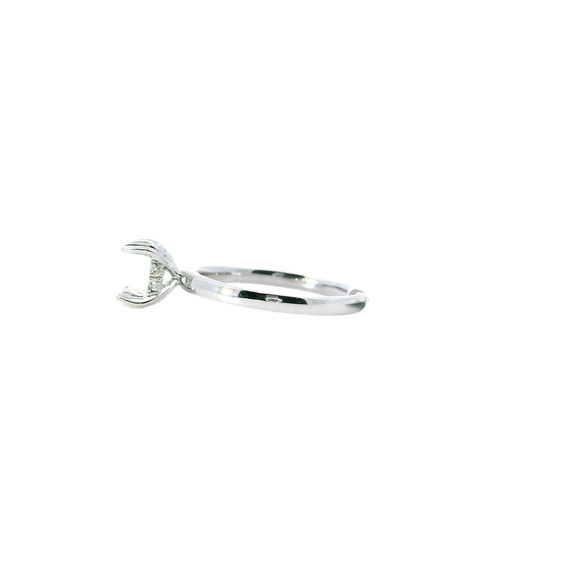 Elegant Diamond Mountings 18K White Gold 1.0 Carat Princess Cut Diamond Collar Engagement Ring- 0.07 Carats Setting