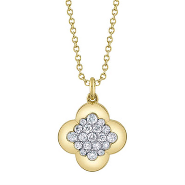 Elegant Diamond Necklaces 14K Yellow Gold 0.29 Carats Diamond Clover Necklace - 18 Inch