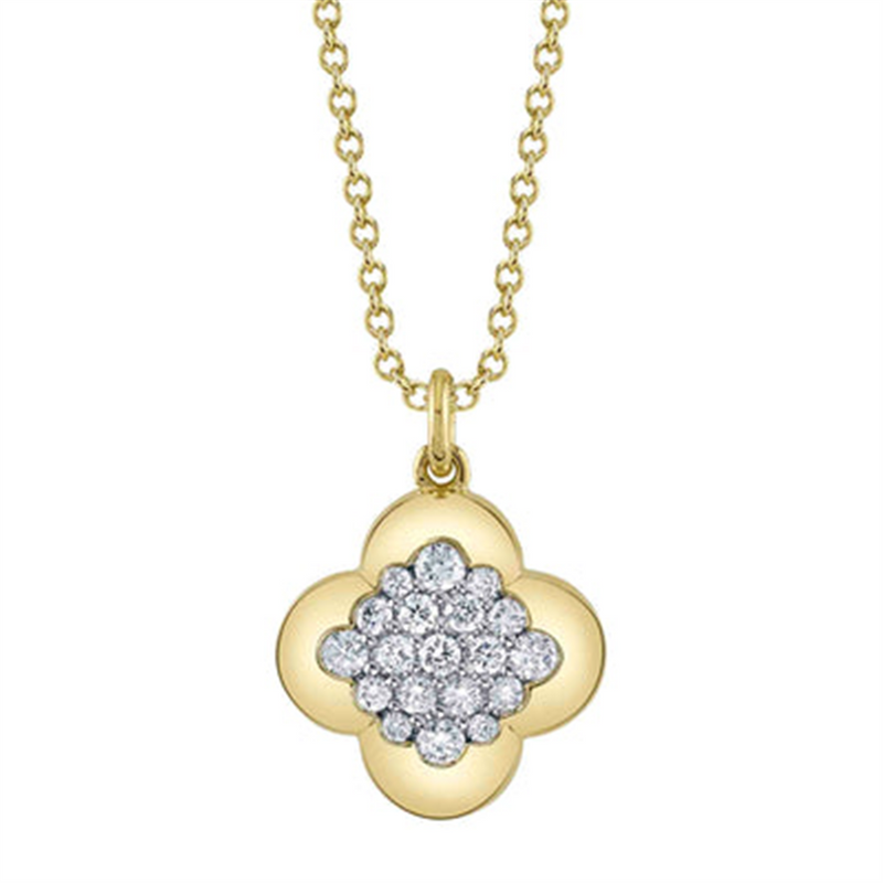 Elegant Diamond Necklaces 14K Yellow Gold 0.29 Carats Diamond Clover Necklace - 18 Inch