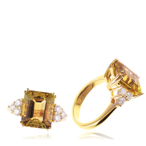 Yellow 14 Karat Gold 5.50 Carats Citrine & 0.54 Carats Diamond Ring