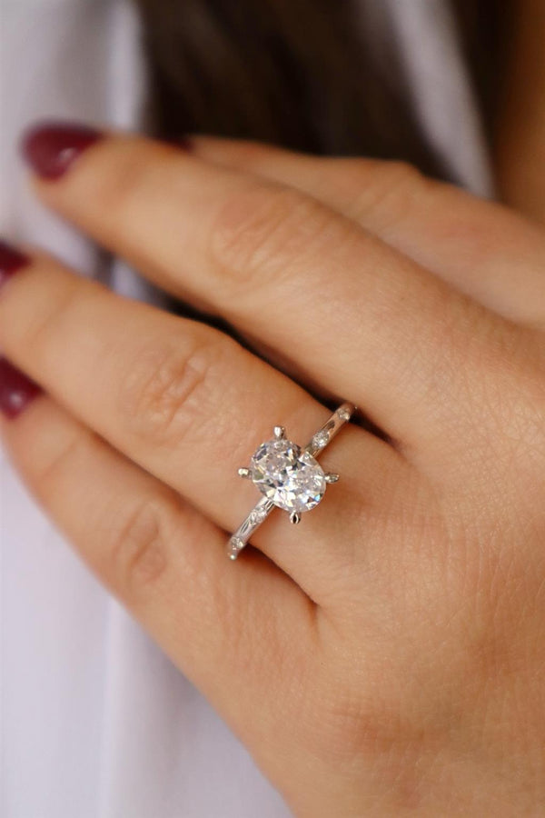 MPJ Exclusive Elegant Diamond Mountings 14K Gold White Diamond Accented Oval 1.50 Carats, 8x6 MM Hidden Halo Engagement Ring - 0.15 Carats Accent Diamonds