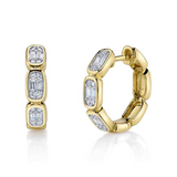 Classic & Contemporary 14K Yellow Gold 0.39 Carats Baguette & Round Diamond Medium Octagon Hoop Earrings