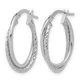 Elegant Precious Metal Earrings 14K Gold White Medium Textured & Polished Oval 16x23mm Hoop Earrings