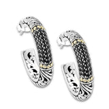Vibrant Color Stone Sterling Silver Medium Pave Black Spinel Hoop Earrings