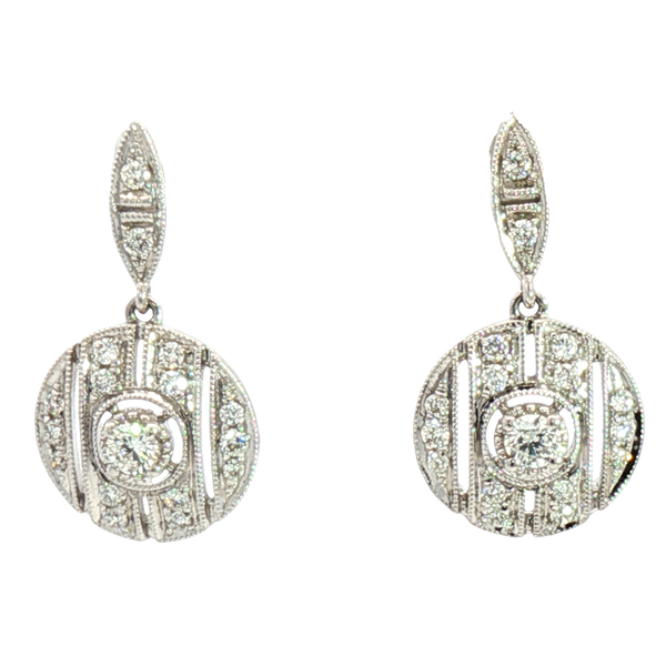 Classic & Contemporary 18K White Gold 0.36 Carats Diamond Art Deco Inspired Drop Earrings
