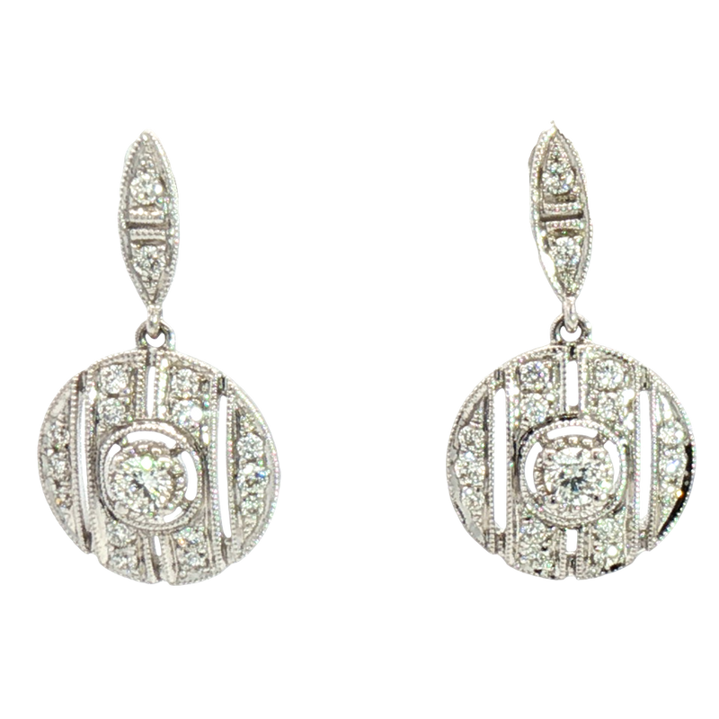 Classic & Contemporary 18K White Gold 0.36 Carats Diamond Art Deco Inspired Drop Earrings
