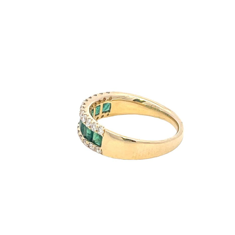 Bold & Elegant 14K Gold Yellow Stackable 0.99 Carats Emerald & 0.44 Carats Diamond Fashion Band