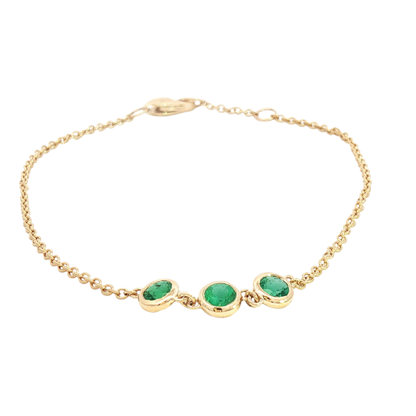 Elegant & Eye Catching 14K Yellow Gold 0.47 Carats Green Emerald Bracelet, Length 7 Inch