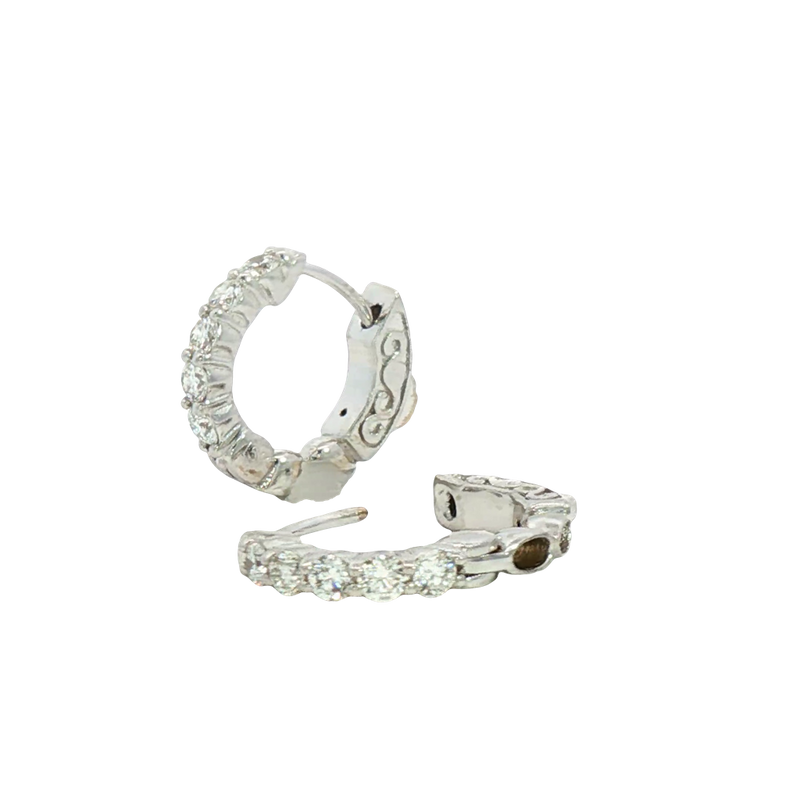 Classic & Contemporary 18K White Gold 1/2 Carats Diamond Small Hoop Earrings