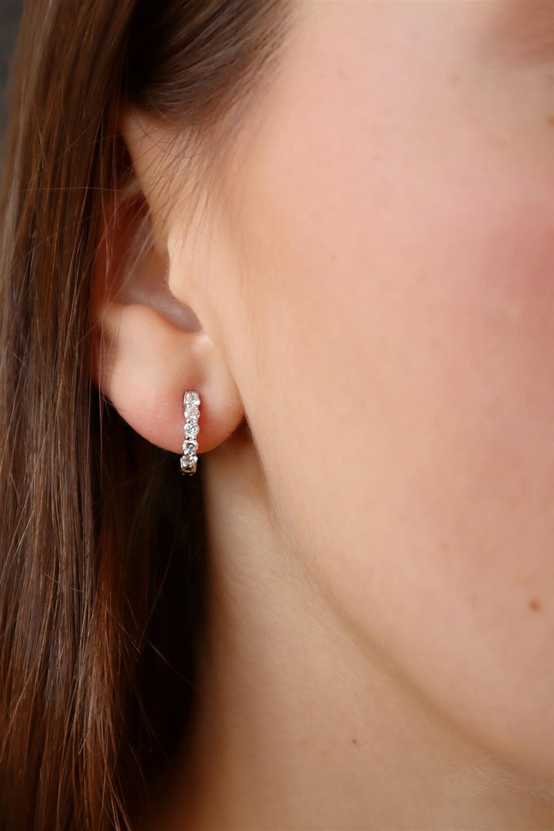 Classic & Contemporary 18K White Gold 1/2 Carats Diamond Small Hoop Earrings