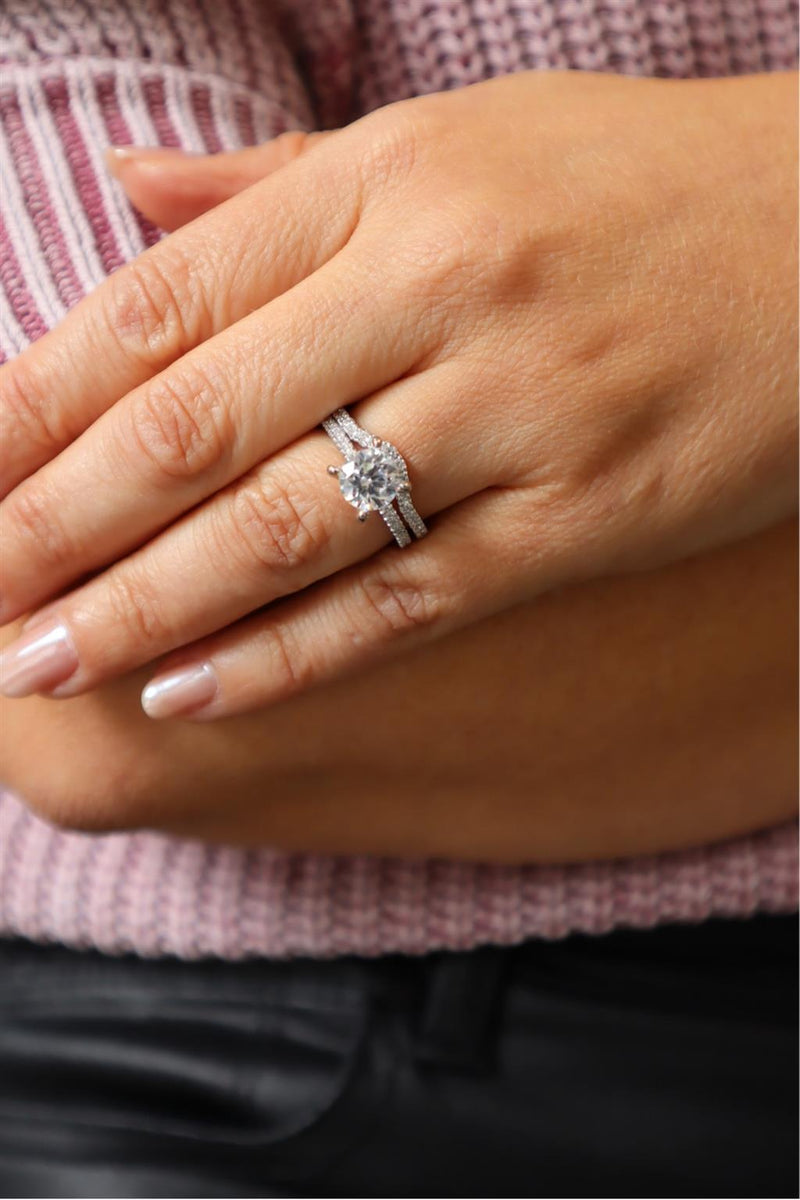 14K Gold White Stackable Round Diamond Accented Engagement Ring - 0.13 CTW Diamond