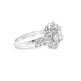 14K Gold White Halo 6x5mm Emerald Cut Engagement Ring - 1.08 CTW Diamond