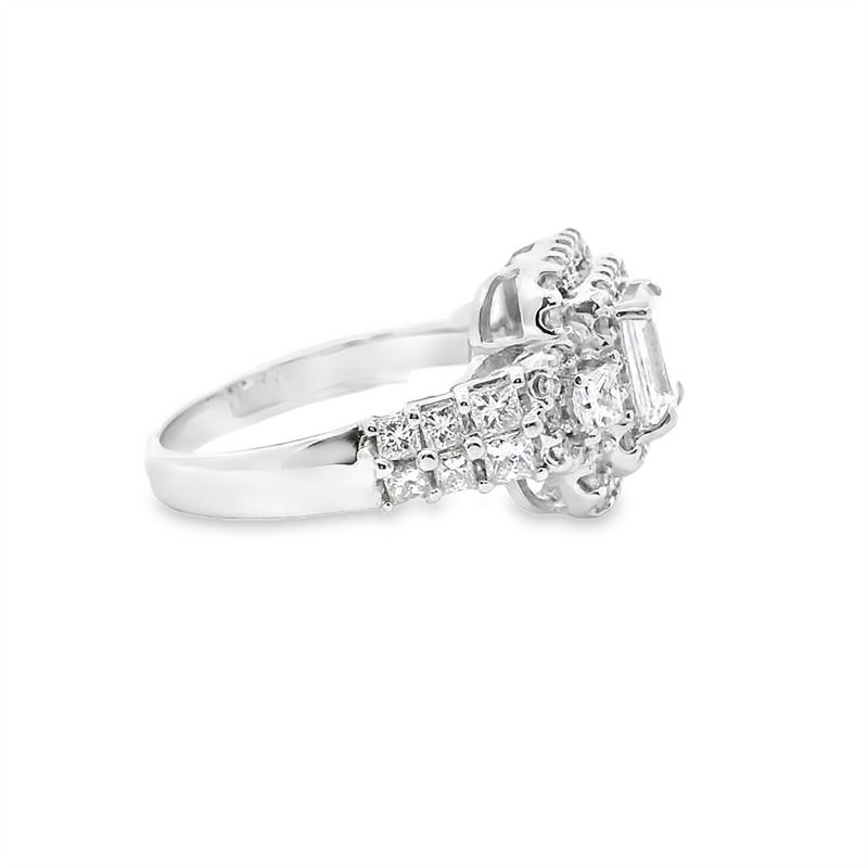 14K Gold White Halo 6x5mm Emerald Cut Engagement Ring - 1.08 CTW Diamond