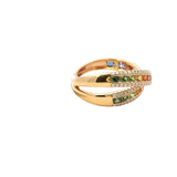 Bold & Elegant 18K Gold Rosé Color Stone Fashion Rings - Diamond Accented Fancy Rainbow Sapphire Criss Cross Band, 1.10 Carats Sapphire & 0.37 Carats Diamond