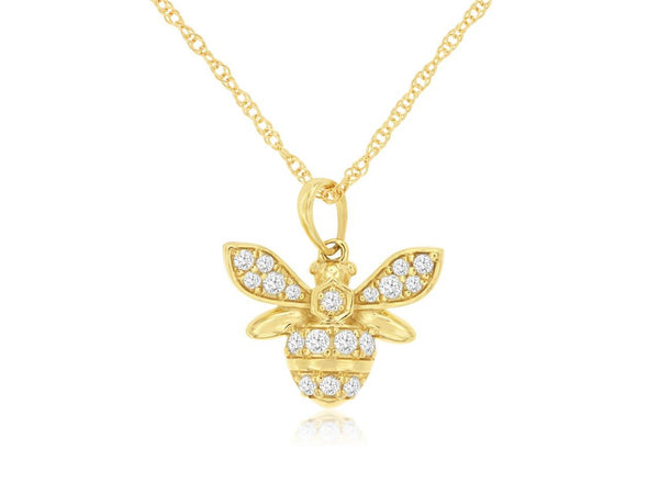 Yellow 14 Karat Gold 0.23 Carats Diamond Bumble Bee Pendant Necklace