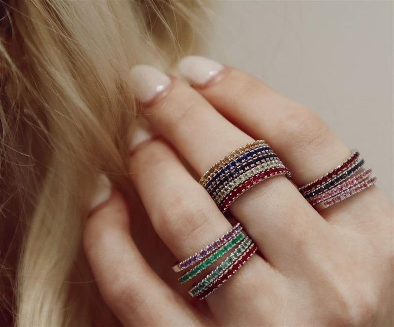 Bold & Elegant Color Stone Fashion Bands- MPJ Exclusive 14K White Gold Stackable Alternating 0.13 Carats Diamond & 0.17 Carats Garnet Ring