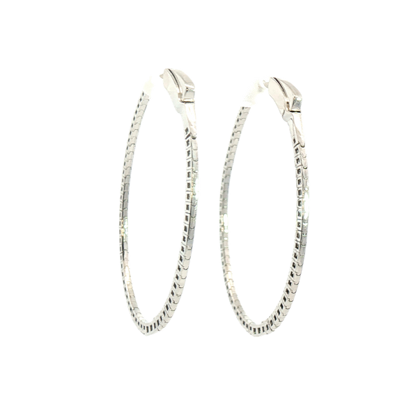 Classic & Contemporary 14K Gold White 0.74 Carats Diamond Large Oval Hoop Earrings