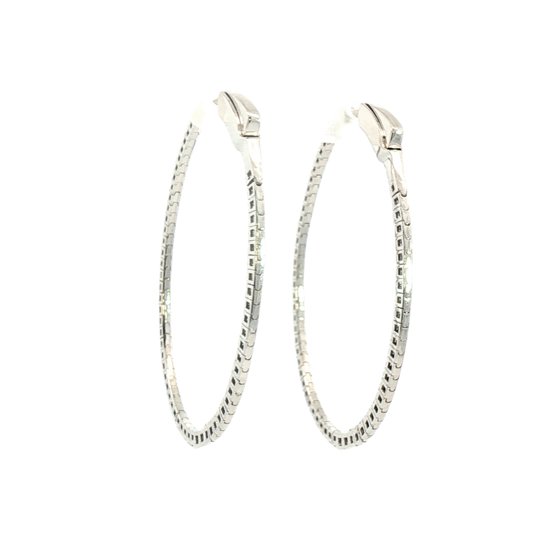 Classic & Contemporary 14K Gold White 0.74 Carats Diamond Large Oval Hoop Earrings