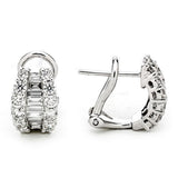 Classic & Contemporary 18K Gold White Baguette & Round Cut 1.30 Carats Diamond Huggie Earrings
