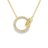 Elegant Diamond Necklaces 18K Yellow Gold 0.29 Carats Diamond Open Circle & Bar Necklace - 18 Inch