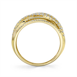 Elegant & Trendy 14K Yellow Gold 0.62 Carats Diamond Open Multi Layered Criss Cross Ring