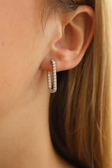Classic & Contemporary 14K White Gold 0.91 Carats Diamond Elongated Oval, Inside Out Hoop Earrings