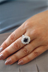 18K White Gold Double Halo Black Oval-Cut Diamond Engagement Ring, 2.28ct Black Diamond & 1.50ct Round Diamonds, F/G Color, VS2 Clarity