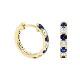 Vibrant Color Stone 18K Yellow Gold 0.79 Carats Blue Sapphire & 0.45 Carats Diamond Hoop Earrings