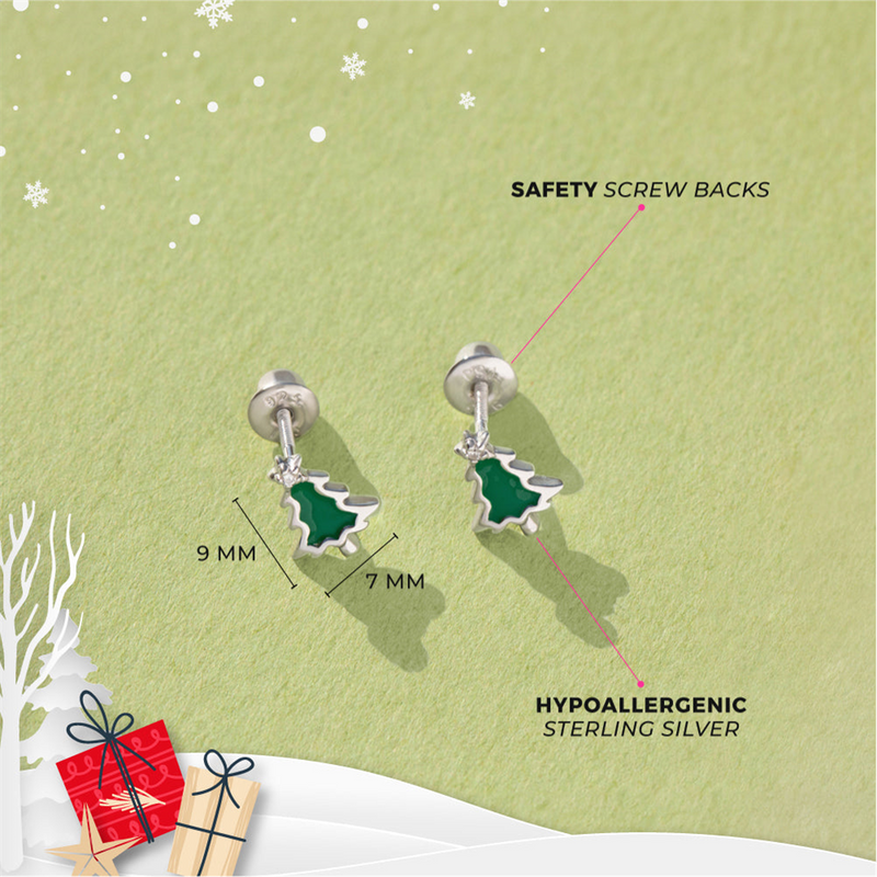 Sterling Silver Evergreen Christmas Enamel Earrings