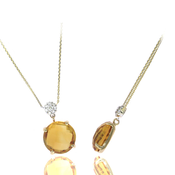 Yellow 14 Karat Gold 3.50 Carats Citrine & 0.07 Carats Diamond Drop Necklace