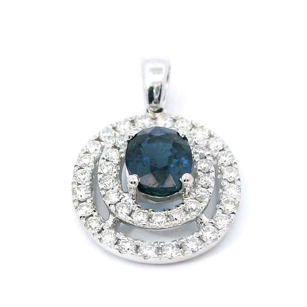 Vibrant 18K White Gold 0.34 Carats Sapphire & 0.45 Carats Diamonds Drop Pendant