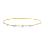 Sophisticated & Timeless Diamond Bracelets 14K Gold & Titanium Yellow & White Bezel Beaded Flexible Bangle Bracelet - 0.24 CTW, Size 6.75 Inch