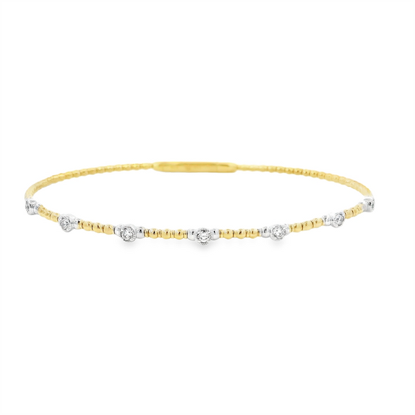 Sophisticated & Timeless Diamond Bracelets 14K Gold & Titanium Yellow & White Bezel Beaded Flexible Bangle Bracelet - 0.24 CTW, Size 6.75 Inch