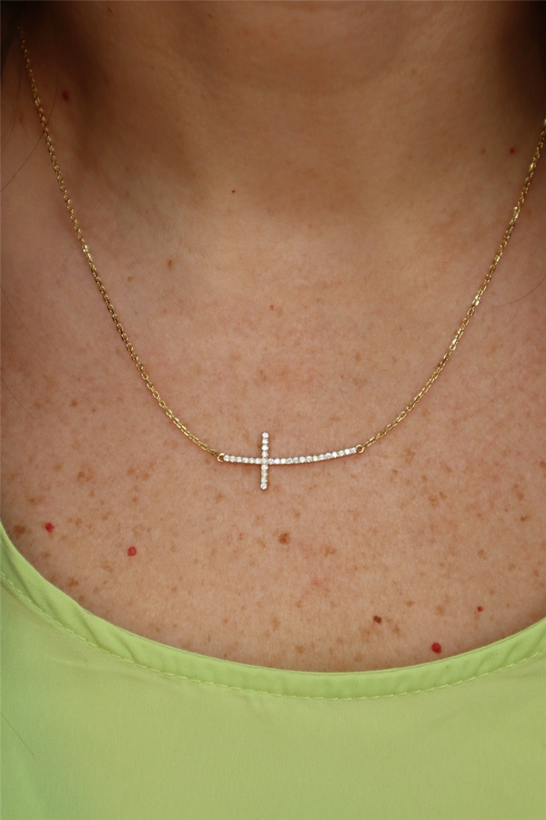 Elegant Diamond Necklaces 18K Yellow Gold 0.24 Carats Diamond Cross Necklace - 18 Inch