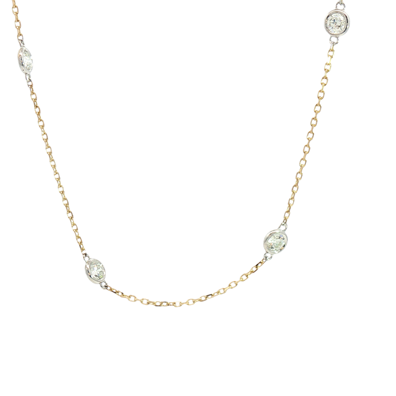 Elegant Diamond Necklaces 14K Yellow & White Gold 1.50 Carats Diamond Station Necklace - 18 Inch