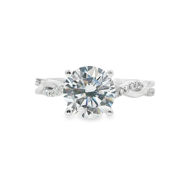 MPJ Exclusive Elegant Diamond Mountings 14K Gold White Diamond Accented Round 2.0 Carats, 8MM Twist Design Engagement Ring - 0.12 Carats Accent Diamonds