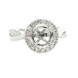 Elegant Diamond Mountings 18K White Gold 1.0 Carat Round Diamond Halo Semi Mount Ring - 0.39 Carats