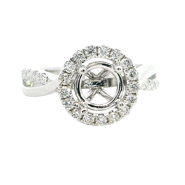 Elegant Diamond Mountings 18K White Gold 1.0 Carat Round Diamond Halo Semi Mount Ring - 0.39 Carats