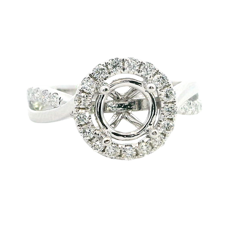 Elegant Diamond Mountings 18K White Gold 1.0 Carat Round Diamond Halo Semi Mount Ring - 0.39 Carats