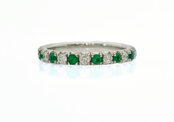 White 14K Gold 0.28 Carats Emerald & 0.22 Carats Diamond Stackable Band