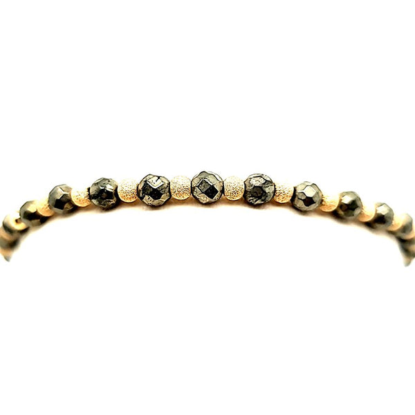 4.0MM Pyrite & Yellow Gold Filled Bead Stretch Bracelet - 6.5 Inch