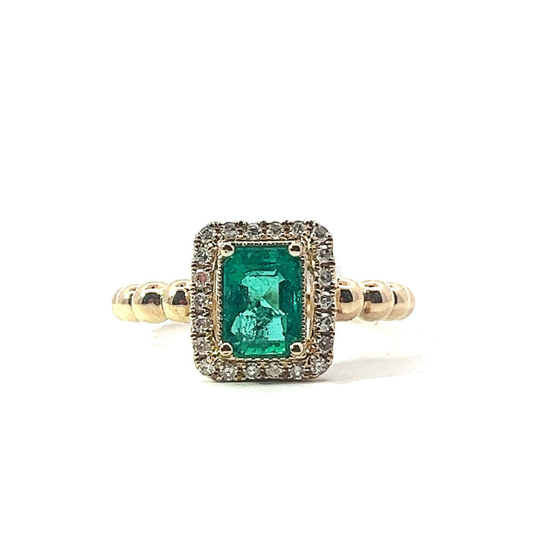 Yellow 14 Karat Gold 0.96 Carats Emerald & 0.15 Carats Diamonds Halo Ring