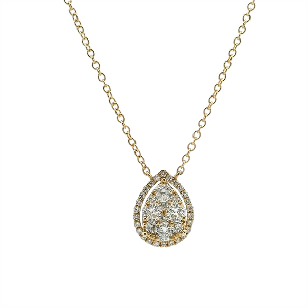 Elegant Diamond Necklaces 18K Gold Yellow 0.66 Carats Diamond Pear Halo Pendant Necklace - 18 Inch