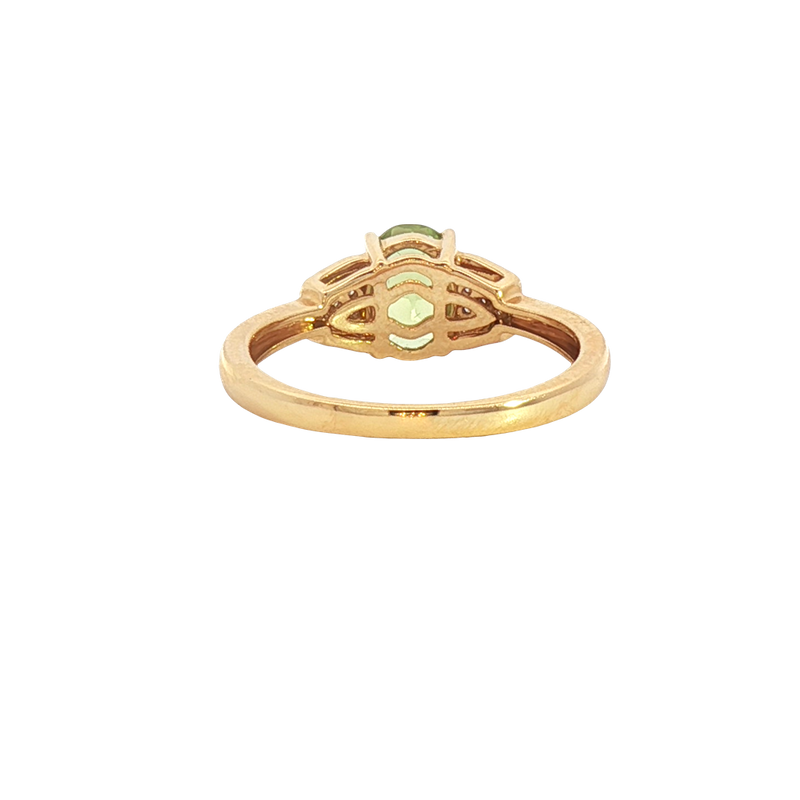 Bold & Elegant 18K Yellow Gold Oval Cut 1.19 Carats Yellowish Green Peridot & 0.07 Carats Diamond Ring